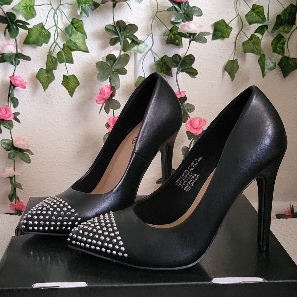 Studded Black Leather Pumps